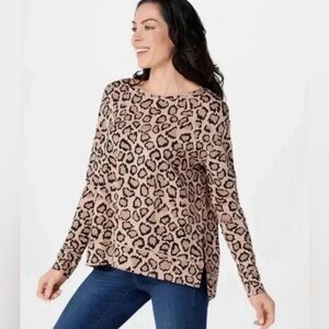 Rachel Hollis Leopard Animal Print Sweatshirt Cotton Modal Blend Casual Size M